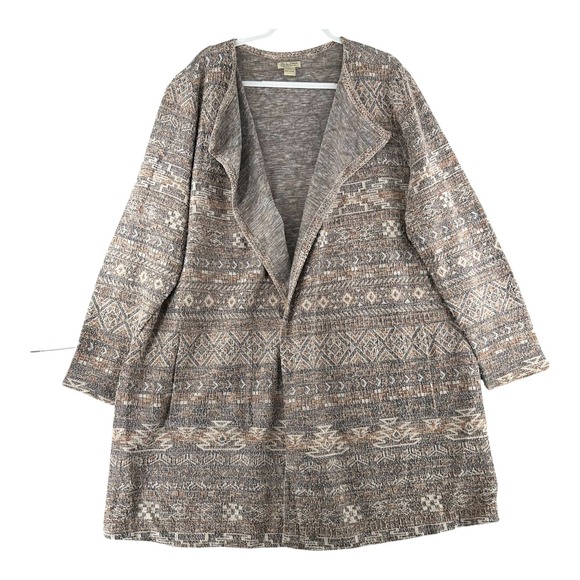 Lucky Brand Linen Blend Open Front Duster Cardigan Sweater Aztec Womens Plus 3X - Picture 1 of 9